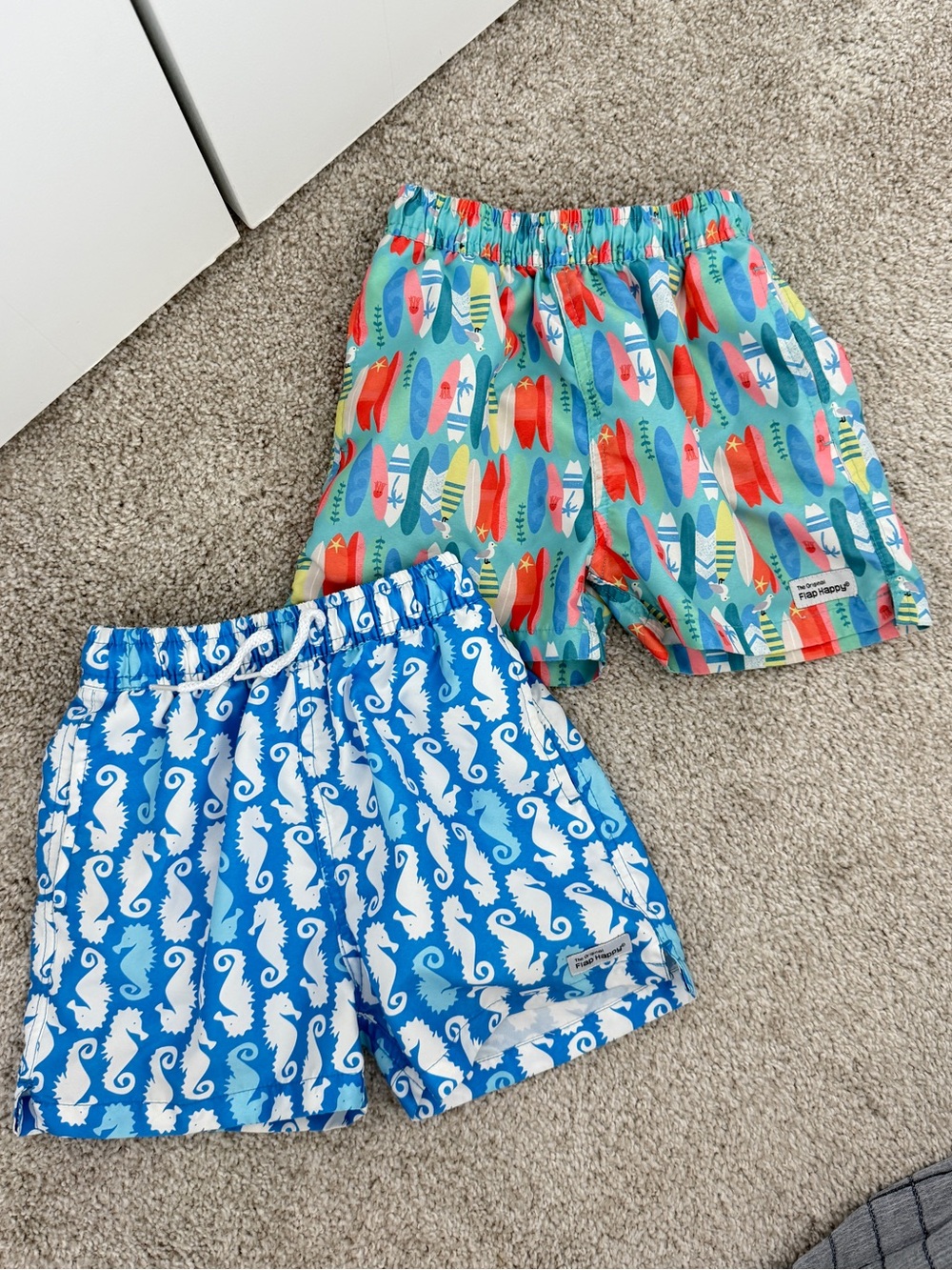 Flap Happy Toddler Swim Trunks - Set of 2-Seahorse Blue & Surfboard Teal size 4